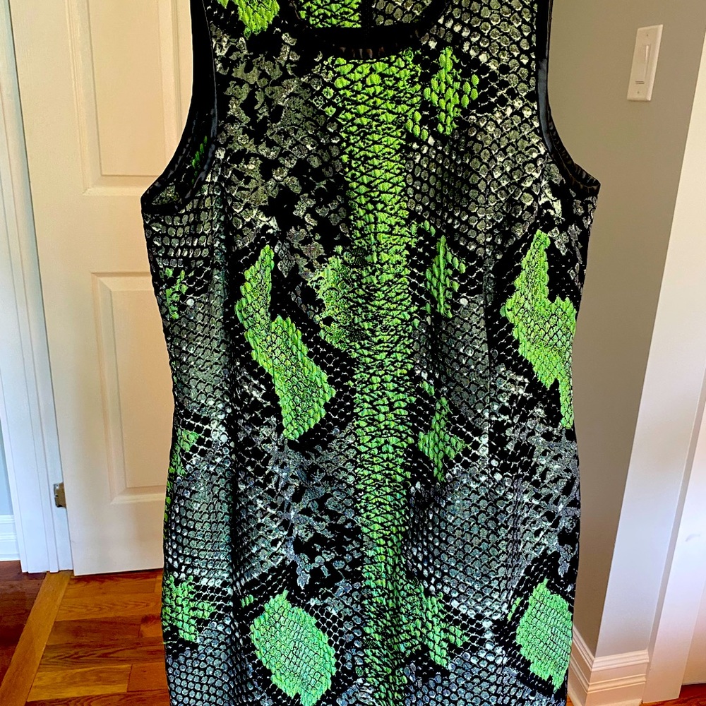 Stunning Green and black Pink Tartan dress with black leather trim. Size 12.